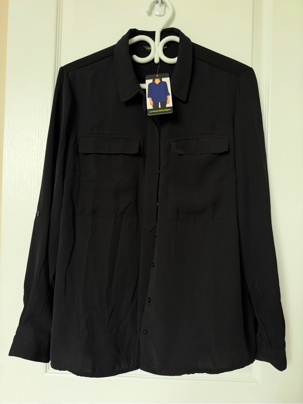 Classic Black Button-Front Women’s Chiffon Shirt Jacket